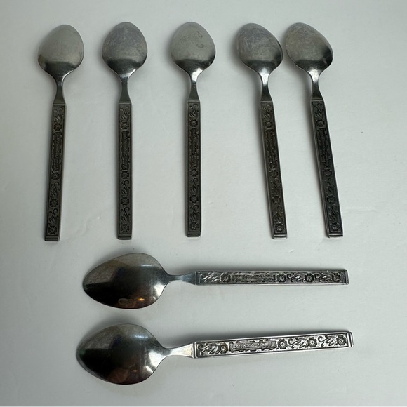 ❌SOLD❌Vintage Gold Standard Night Blossom Teaspoons Floral LOT OF 7 Japan Stainl - Picture 5 of 6